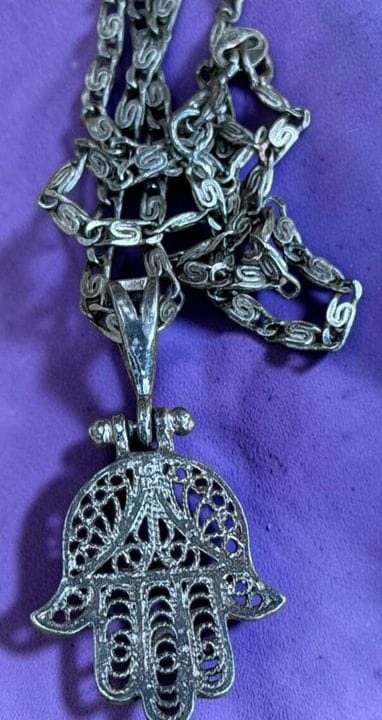 925 Silver Necklace with Hamsa Hand Pendant, 6.18 