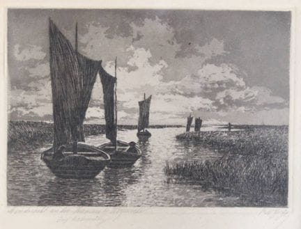 科尼利厄斯·罗格（1866-1949），原版蚀刻版画《沃普斯韦德附近哈默河畔的月夜》，铜版/玻璃，右