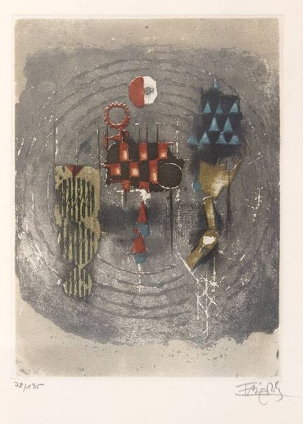 约翰尼-弗雷德兰德（1912-1992），无题，彩色蚀刻版画，编号 72/135，蒙古包/玻璃，RG