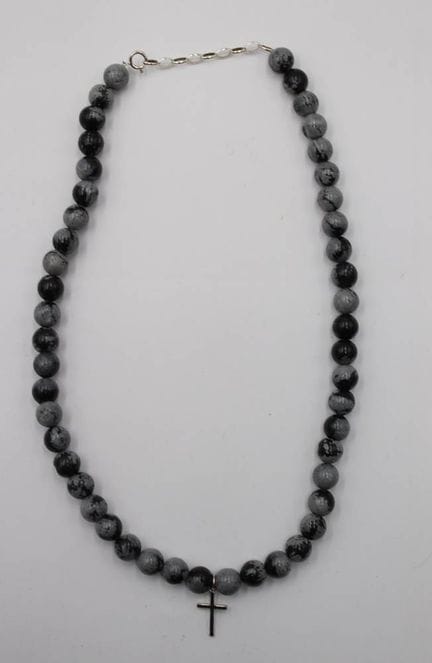 Collana, ossidiana a fiocchi di neve, montature in