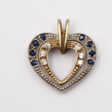 925 sterling silver two-tone heart pendant, clear 