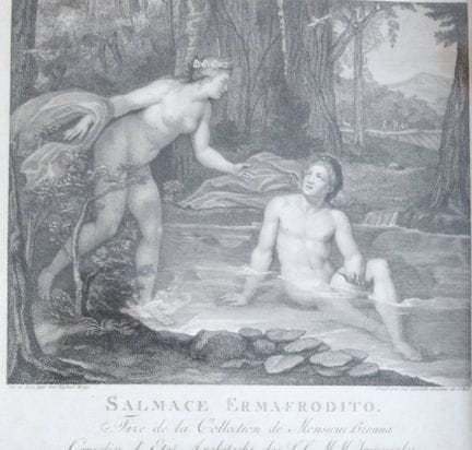 Gravure sur cuivre, intitulée « Salmace Ermafrodit