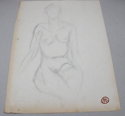 一幅裸体女泳者素描，疑似炭笔画，附签名及编号
2/5
可能是迪娜·维尔尼（Dina Vierny）的