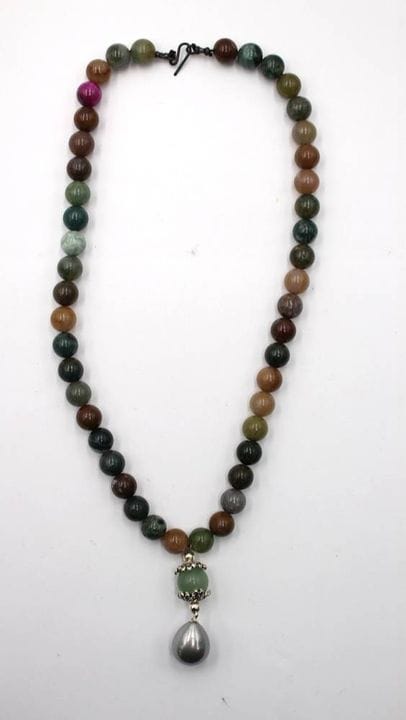 Collana, perle di tormalina lucidate, ciondolo a p