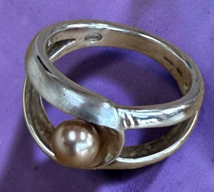 "Fossil" Silver Ring -925- with Gold Pearl, RG 59,