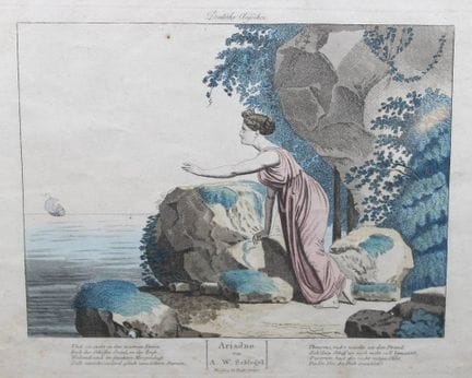 历史铜版画，《阿里阿德涅》，A. W. 施莱格尔，画纸带有岁月痕迹，装裱/玻璃，右下角 25 x 3
