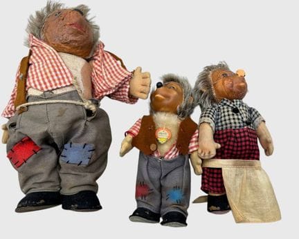un couple de Mecki et un grand Mecki, « Steiff » :