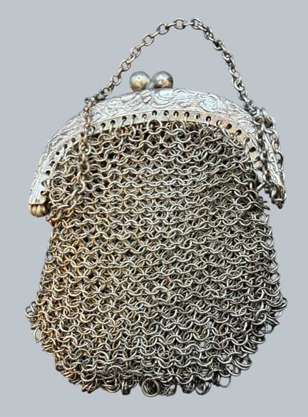 piccola borsa a catena d'argento, certificata, cir