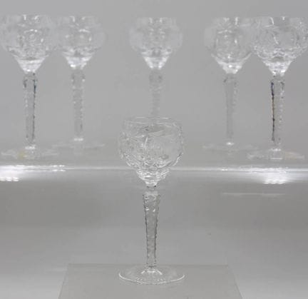 6只甜酒杯，切割水晶，高约14.5厘米
