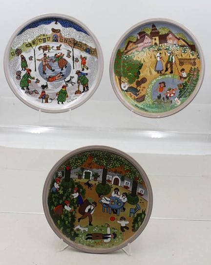 3 assiettes murales, série « Les quatre saisons »,