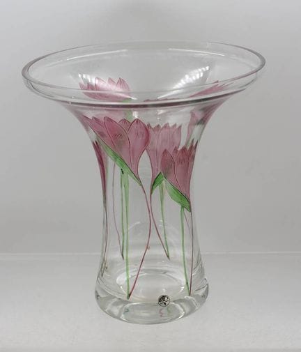 Vase, verre Paul Nagel, décor de tulipes, hauteur 
