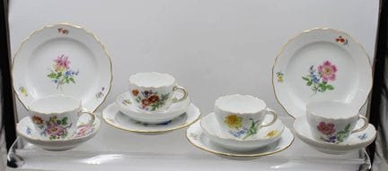 4x 3tlg Gedecke, Meissen, Schwertermarke, Dekor „B