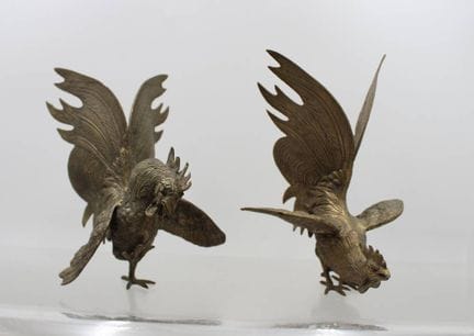 Paar Kampfhähne, Messing, ca. H-21,5cm