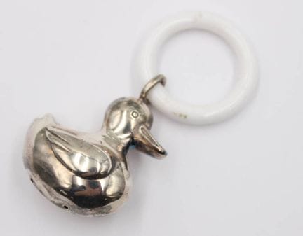 Anneau de dentition, canard, argent poinçonné, lon