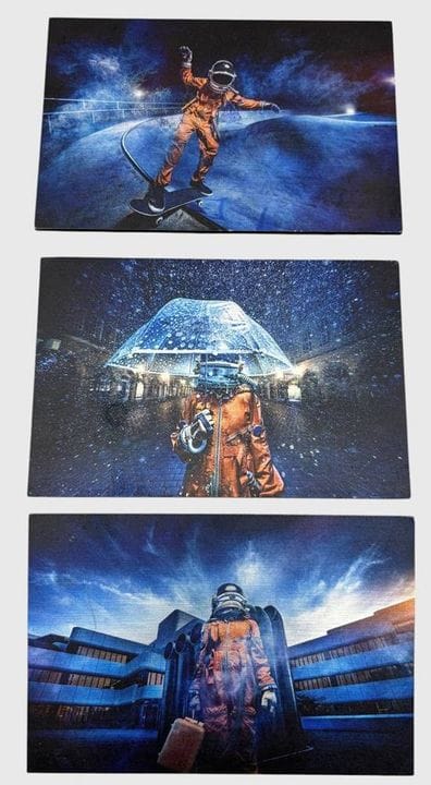 3 photos sur des plaques métalliques issues d'une 