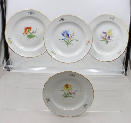 4x flache Teller, Meissen, Schwertermarke, Dekor „