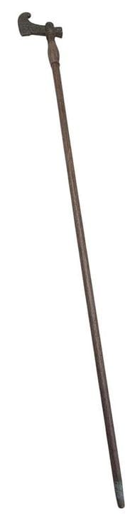 Canne, poignée en forme de hache, bronze, H 99 cm