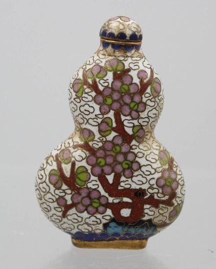 Tabacchiera cinese in cloisonné a forma di doppia 
