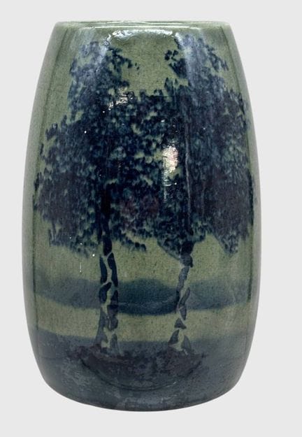 Vase en céramique décoré de bouleaux, H 18 cm, tra