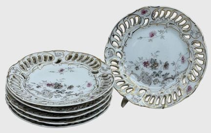 6 assiettes à pâtisserie en porcelaine à bord ajou