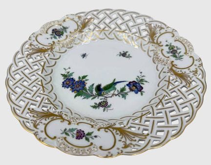 圆形镂空中央盘，印度岩纹，花鸟画，一级品，直径18厘米