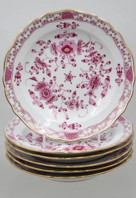 6 x Mittelteller Meissen Indisch Purpur mit Goldra