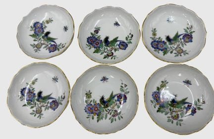 6个“迈森”小碗，印有印度岩石、花卉和鸟类图案，一级品，直径8厘米