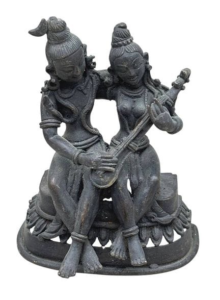 Bronze, couple divin hindou formé de Shiva et Parv