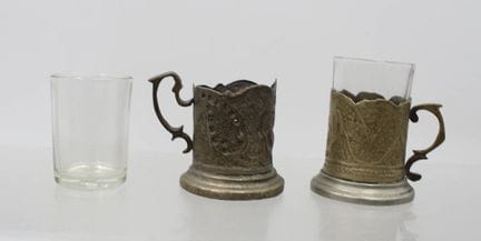 Paar div. Teeglashalter, älter, Zinn, wohl um 1900