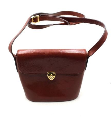 Borsa vintage in pelle marrone a tracolla, Paletti