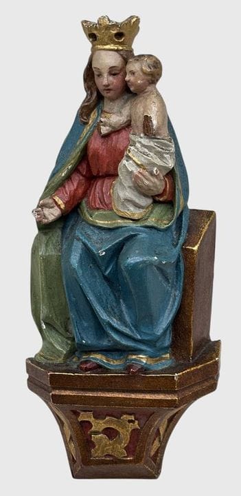 Statue murale, Vierge à l'Enfant, peinte, la main 
