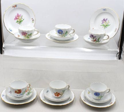6x kompl. Gedecke, Meissen, Schwertermarke, Dekor 
