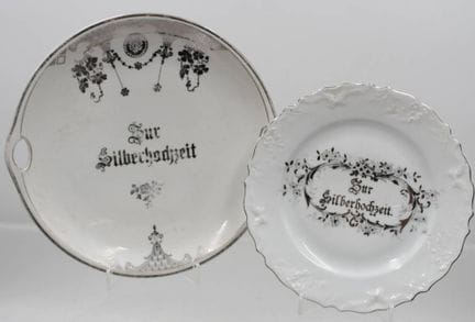 2 assiettes, pour les noces d'argent, anciennes, t