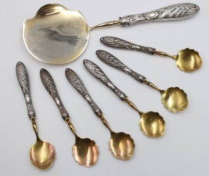 Ensemble antique de couverts à glace, Art nouveau,