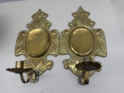 Paar barocke Messing Wandblaker um 1750, Altersspu