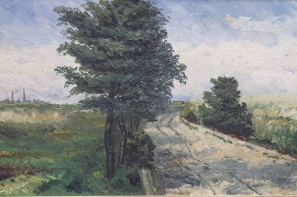 Harwordt o.ä., Feldweg, Öl/Hartfaser, gerahmt, RG 