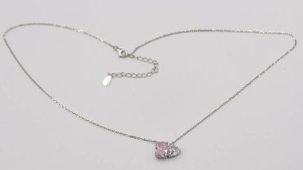 Collierkette, 925er Silber, rosa u. klarer Stein, 