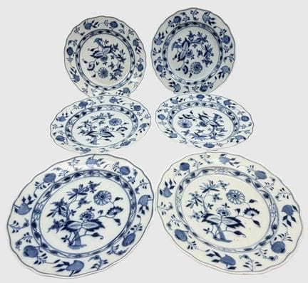 6x gr. Speiseteller "Meissen" Zwiebelmuster, Schwe
