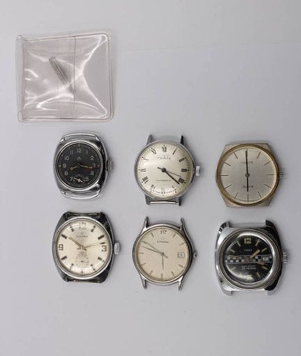 6x div. Vintage Armbanduhren ohne Bänder, wohl all