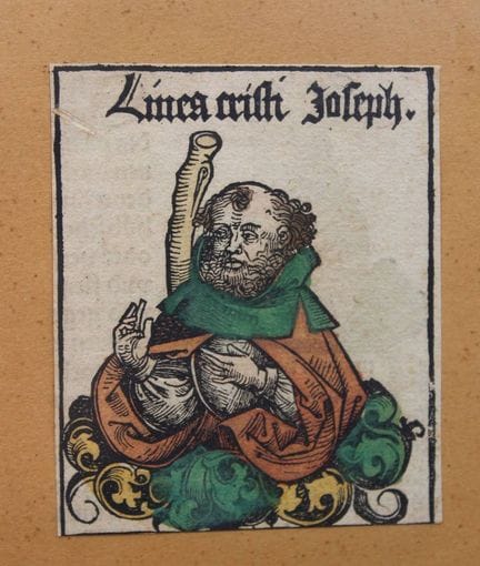 Xilografía histórica coloreada a mano procedente d