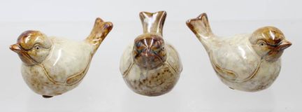 3x Spatzen, ungemarkt, Laufglasur, ca. H-6cm L-10c