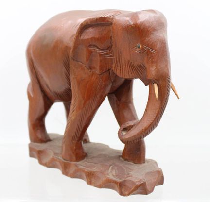 Figura de elefante tallada a mano en madera, antig