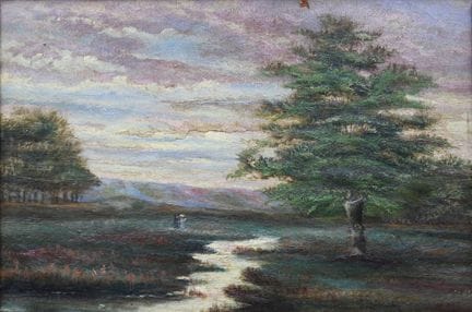 unsigniertes Landschaftsgenälde um 1900, verso unl