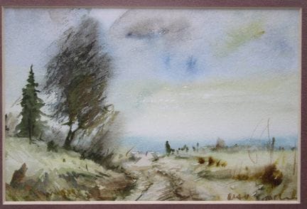 kl. Landschaftsaquarell, unleserl.signiert, ger./G