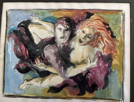 unleserl. sign. erotische Szene, Aquarell,seitl. s