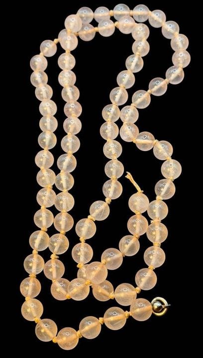 Rosenquartz Perlenkette, L-80 cm, Perlen D-0,8 cm,
