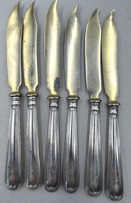 6 cuchillos de desierto, mangos de plata (800), ho
