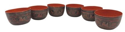 6 tazas de té lacadas, Birmania, signos del zodíac