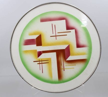 Art-Deco-Tortenplatte, Spritzdekor, Metallrand, D-