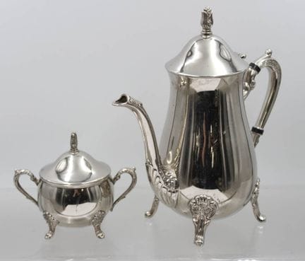 Cafetera con azucarero, plateada, aprox. 24,5 cm d